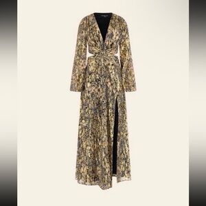 Marciano Guess Silk Blend Dress Maxi Gold Fleck Black Formal Dress Holiday